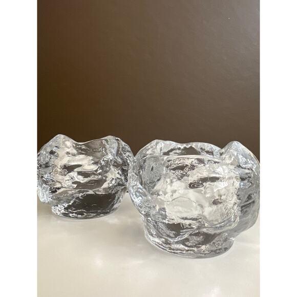 Kosta Boda Sweden Snowball PAIR set Heavy Votive Tea Light Candle Holder EUC - Picture 1 of 15